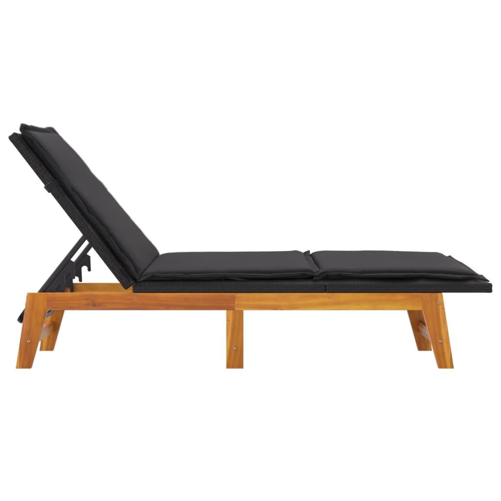 Sun Lounger with Cushion Poly Rattan and Solid Wood Acacia at Set Shop and Smile