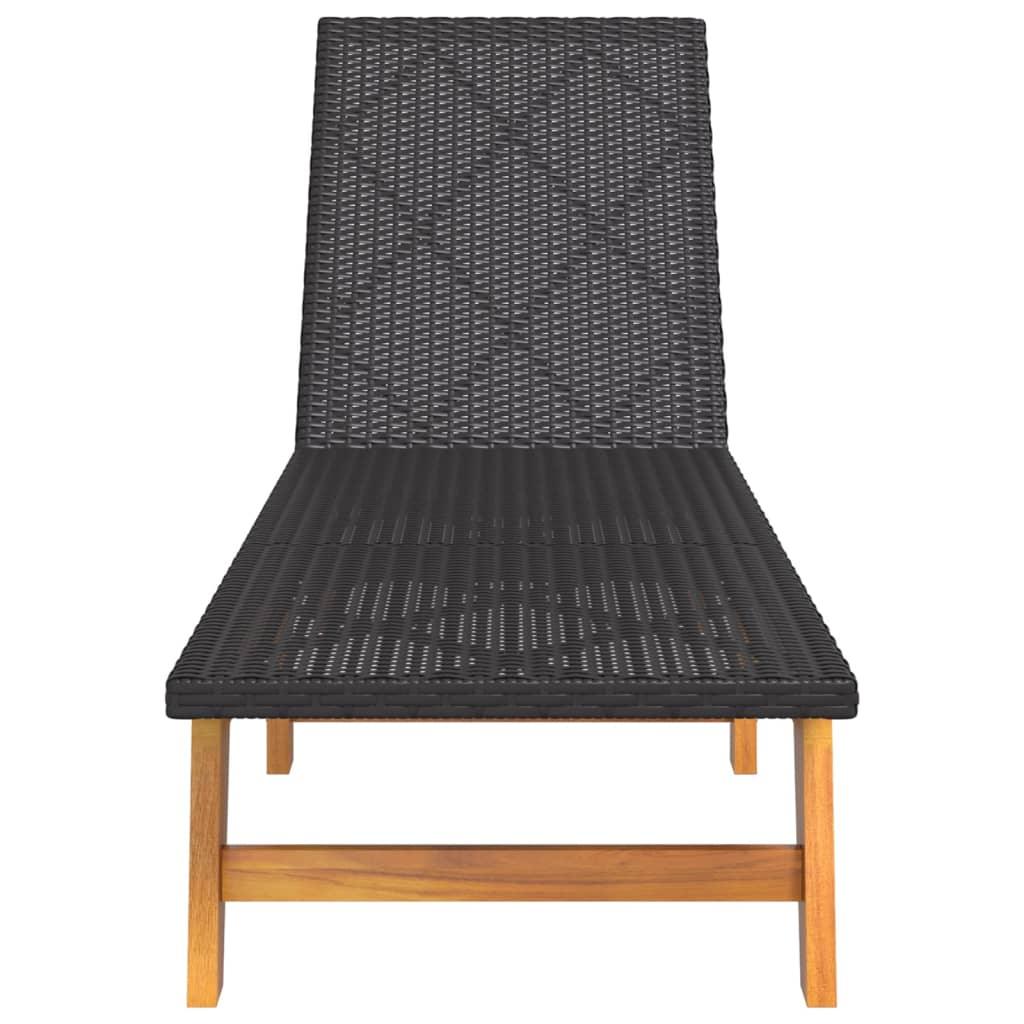 Sun Lounger Black and Brown Poly Rattan and Solid Wood Acacia at Set Shop and Smile