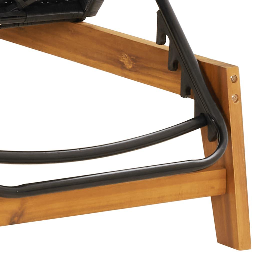 Sun Lounger Black and Brown Poly Rattan and Solid Wood Acacia at Set Shop and Smile