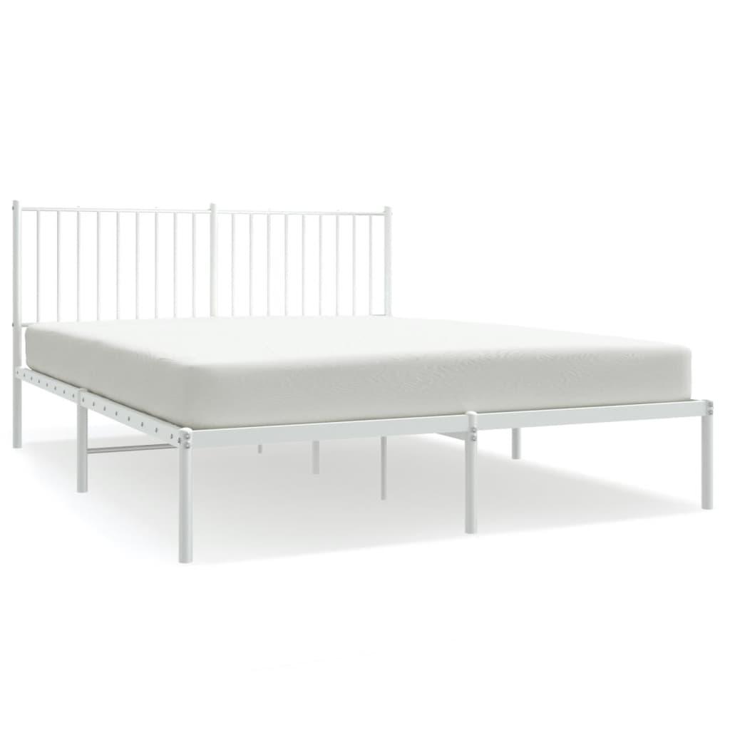 Metal Bed Frame with Headboard White 59.8"x78.7" at Set Shop and Smile