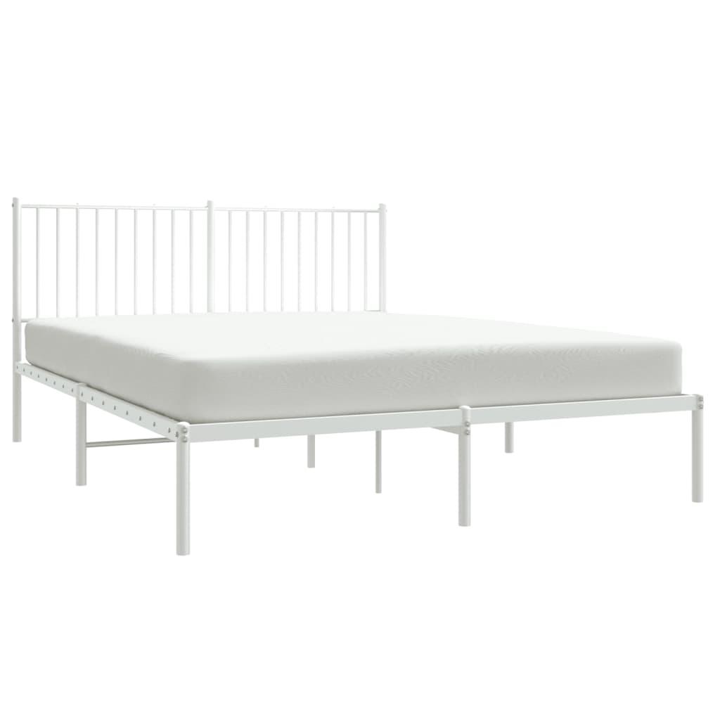 Metal Bed Frame with Headboard White 59.8"x78.7" at Set Shop and Smile