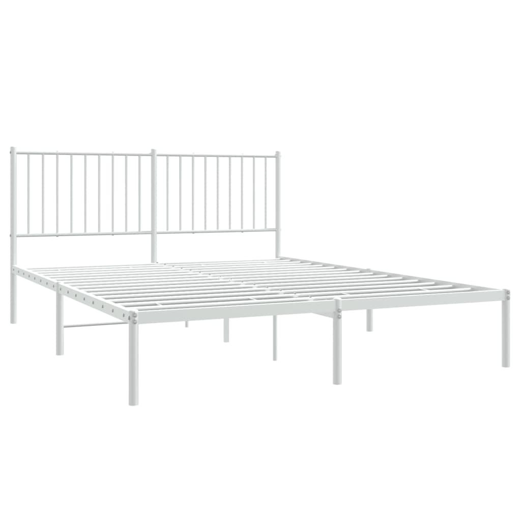 Metal Bed Frame with Headboard White 59.8"x78.7" at Set Shop and Smile