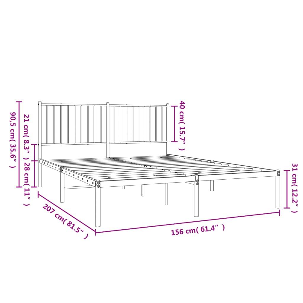 Metal Bed Frame with Headboard White 59.8"x78.7" at Set Shop and Smile