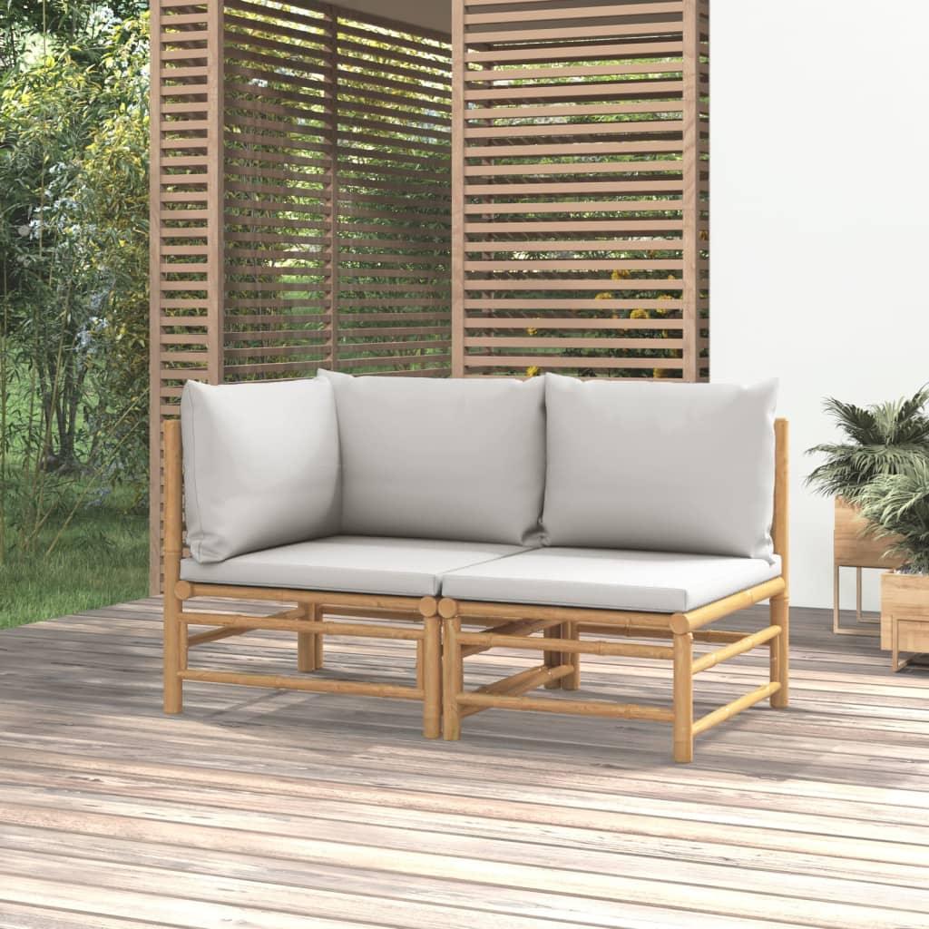 2 Piece Patio Lounge Set with Light Gray Cushions Bamboo at Set Shop and Smile