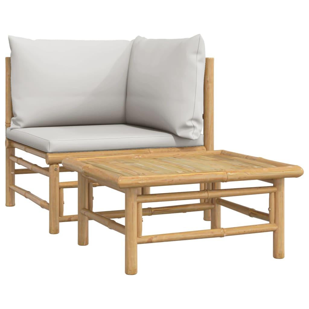 2 Piece Patio Lounge Set with Light Gray Cushions Bamboo at Set Shop and Smile