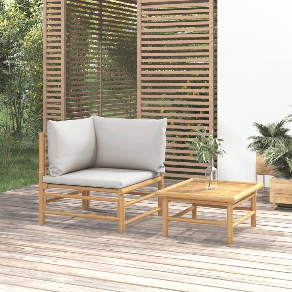 2 Piece Patio Lounge Set with Light Gray Cushions Bamboo at Set Shop and Smile