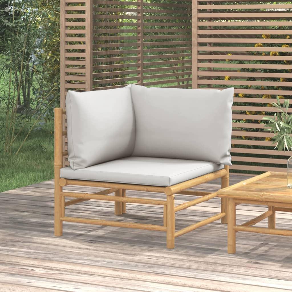 Patio Corner Sofa with Light Gray Cushions Bamboo at Set Shop and Smile