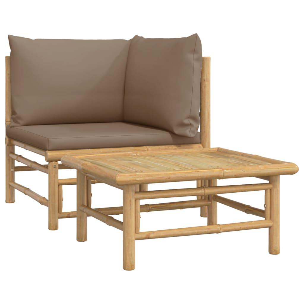 2 Piece Patio Lounge Set with Taupe Cushions Bamboo at Set Shop and Smile
