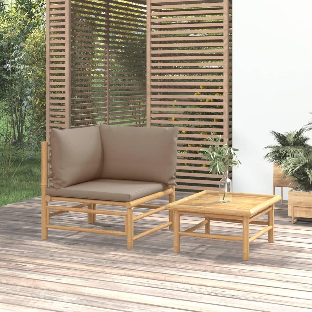 2 Piece Patio Lounge Set with Taupe Cushions Bamboo at Set Shop and Smile