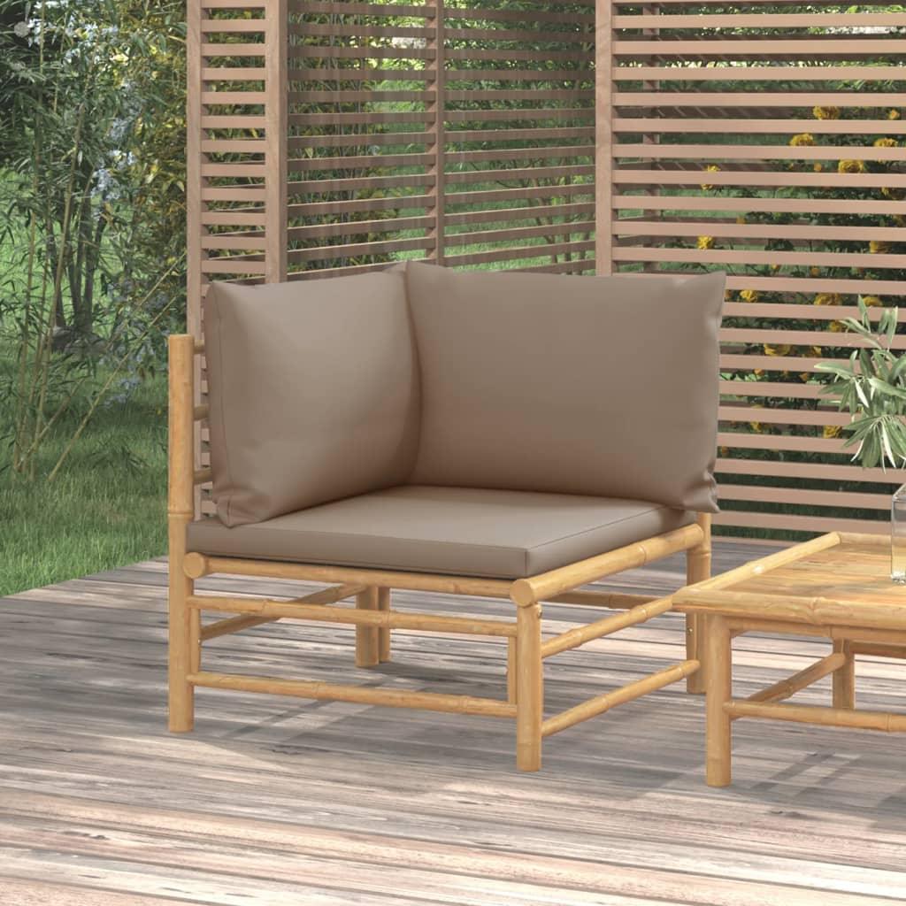 Patio Corner Sofa with Taupe Cushions Bamboo at Set Shop and Smile