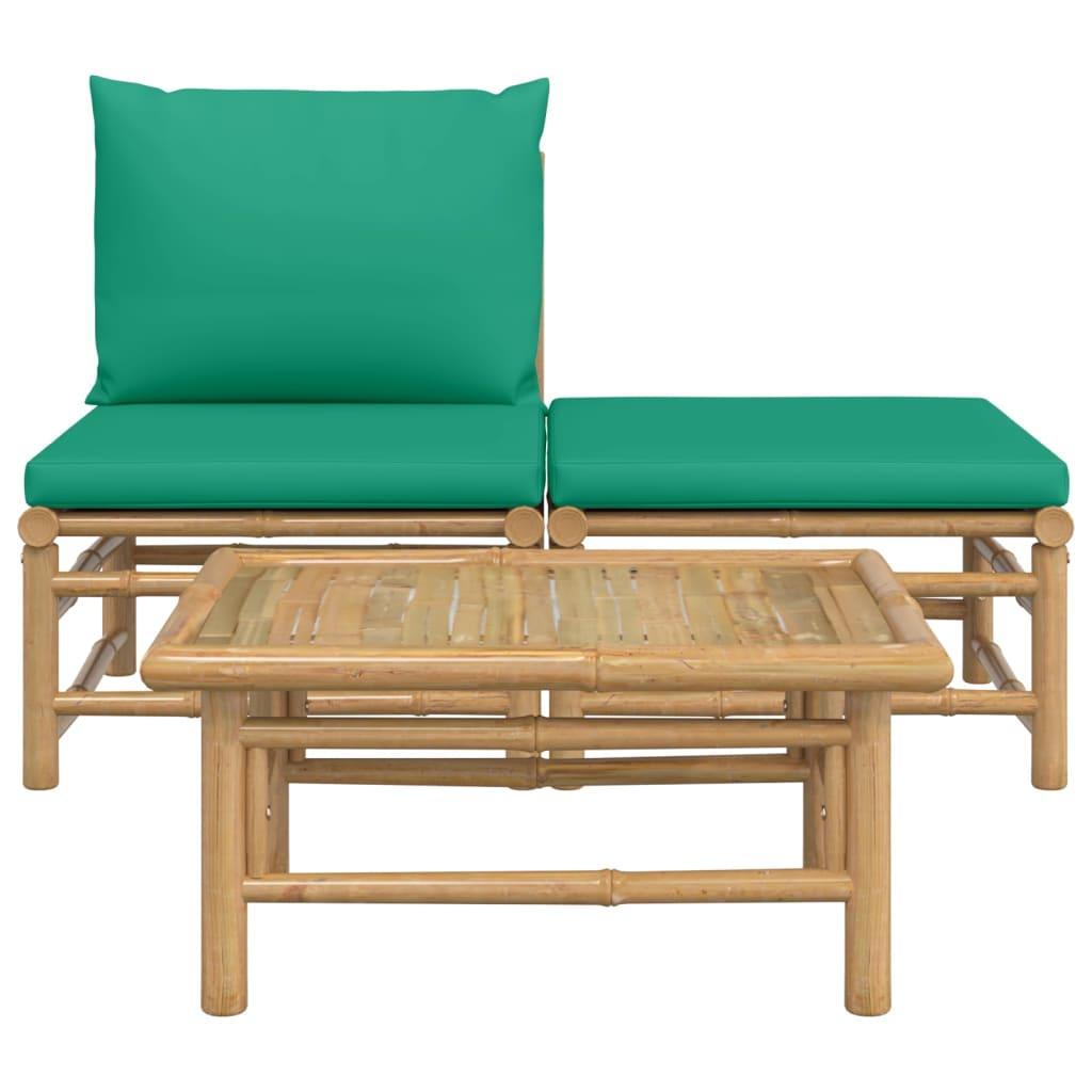 3 Piece Patio Lounge Set with Green Cushions Bamboo at Set Shop and Smile