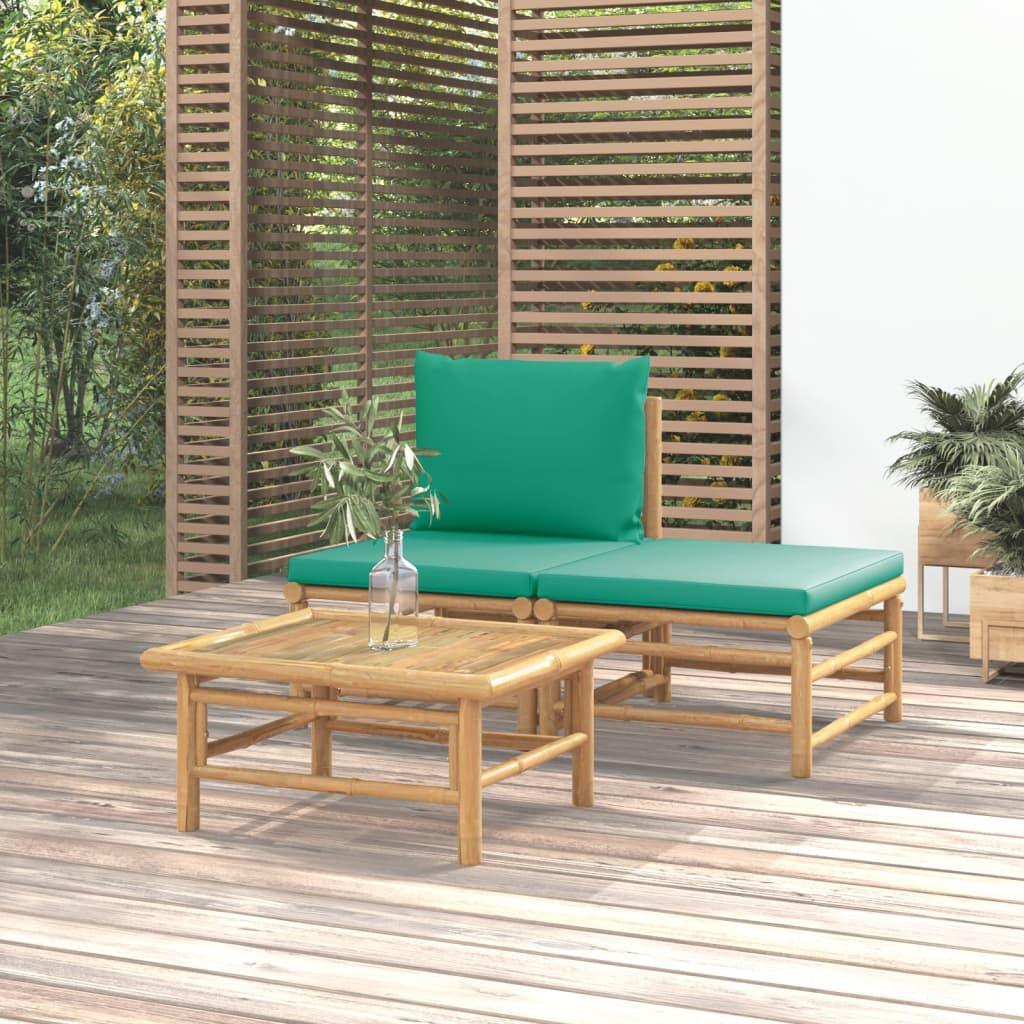 3 Piece Patio Lounge Set with Green Cushions Bamboo at Set Shop and Smile