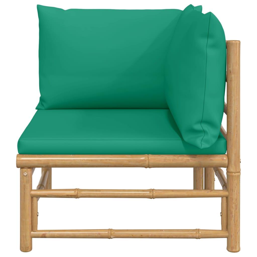 Patio Corner Sofa with Green Cushions Bamboo at Set Shop and Smile