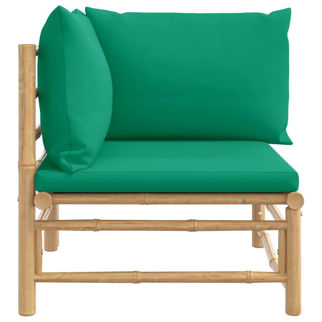 Patio Corner Sofa with Green Cushions Bamboo at Set Shop and Smile