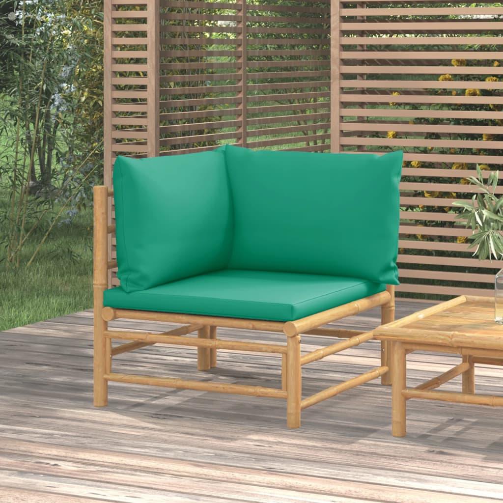 Patio Corner Sofa with Green Cushions Bamboo at Set Shop and Smile