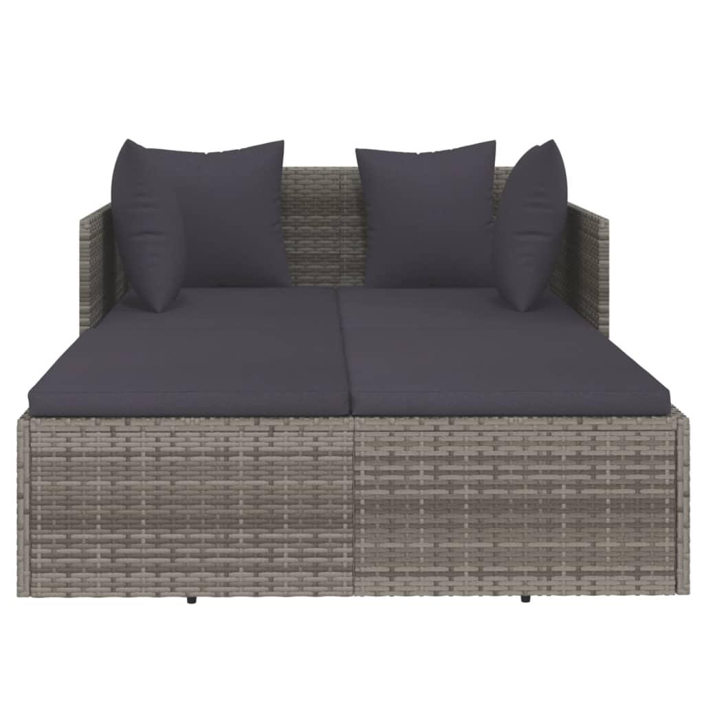 Sunbed with Cushions Gray 71.7"x46.5"x24.8" Poly Rattan at Set Shop and Smile