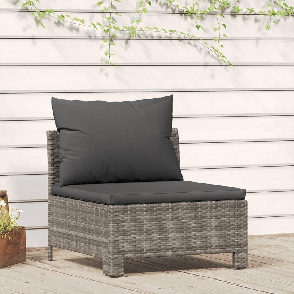 Patio Middle Sofa with Cushion Gray Poly Rattan at Set Shop and Smile