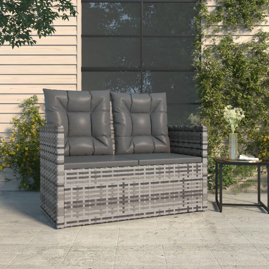 Patio Bench with Cushions Gray 41.3" Poly Rattan at Set Shop and Smile