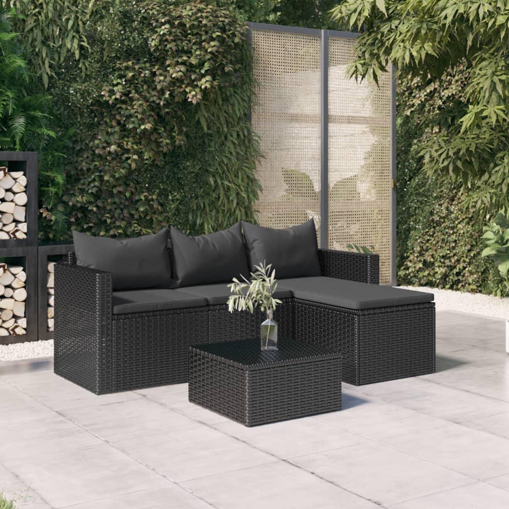 Patio Lounge Set Black Poly Rattan at Set Shop and Smile