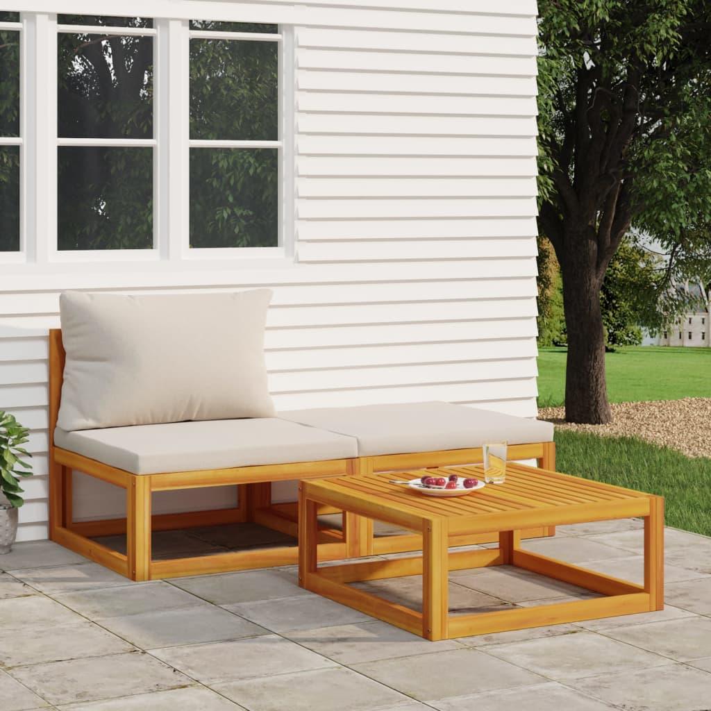 3 Piece Patio Lounge Set with Cushions Solid Wood Acacia at Set Shop and Smile