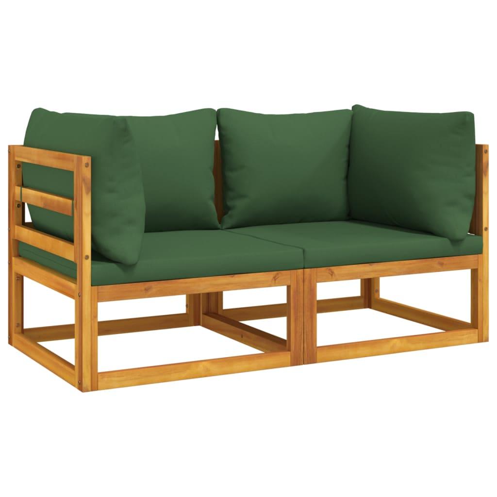 Sectional Corner Sofas 2 pcs with Green Cushions Solid Wood Acacia at Set Shop and Smile
