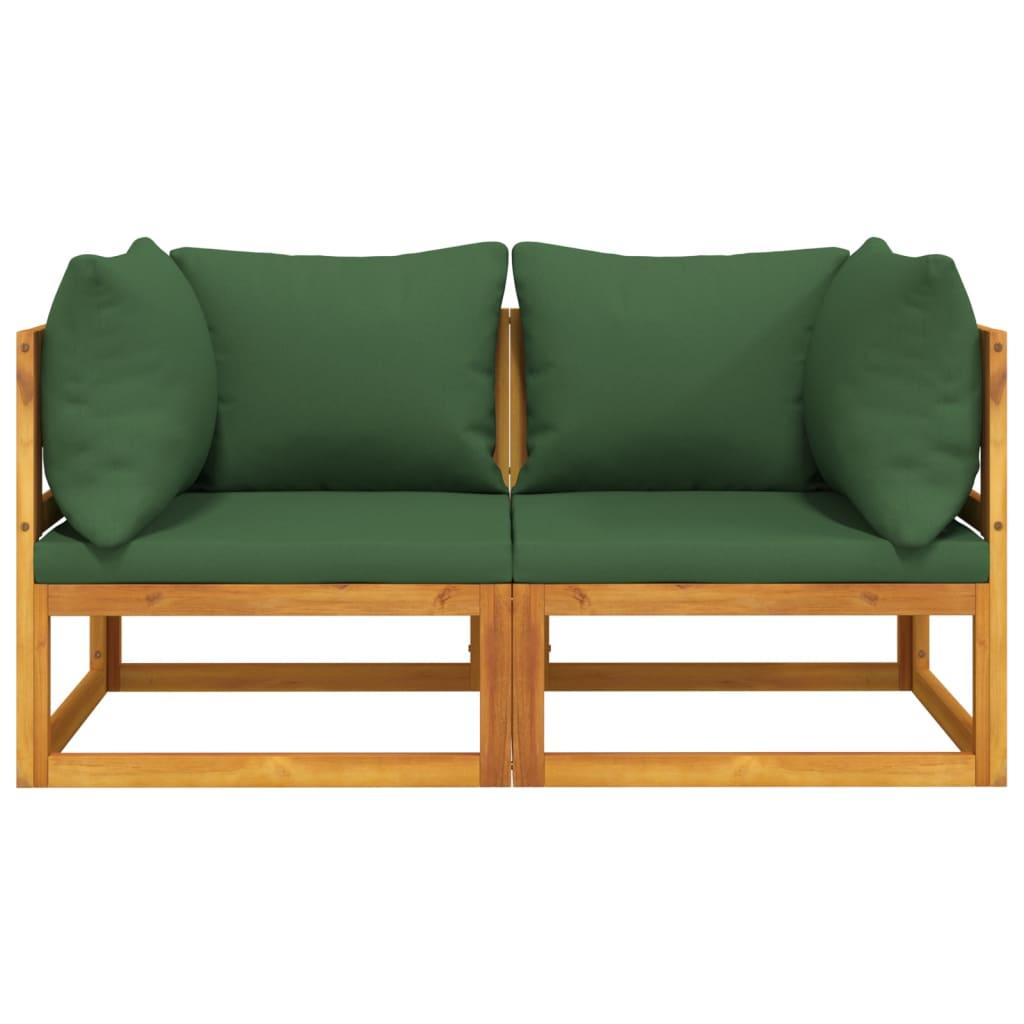 Sectional Corner Sofas 2 pcs with Green Cushions Solid Wood Acacia at Set Shop and Smile