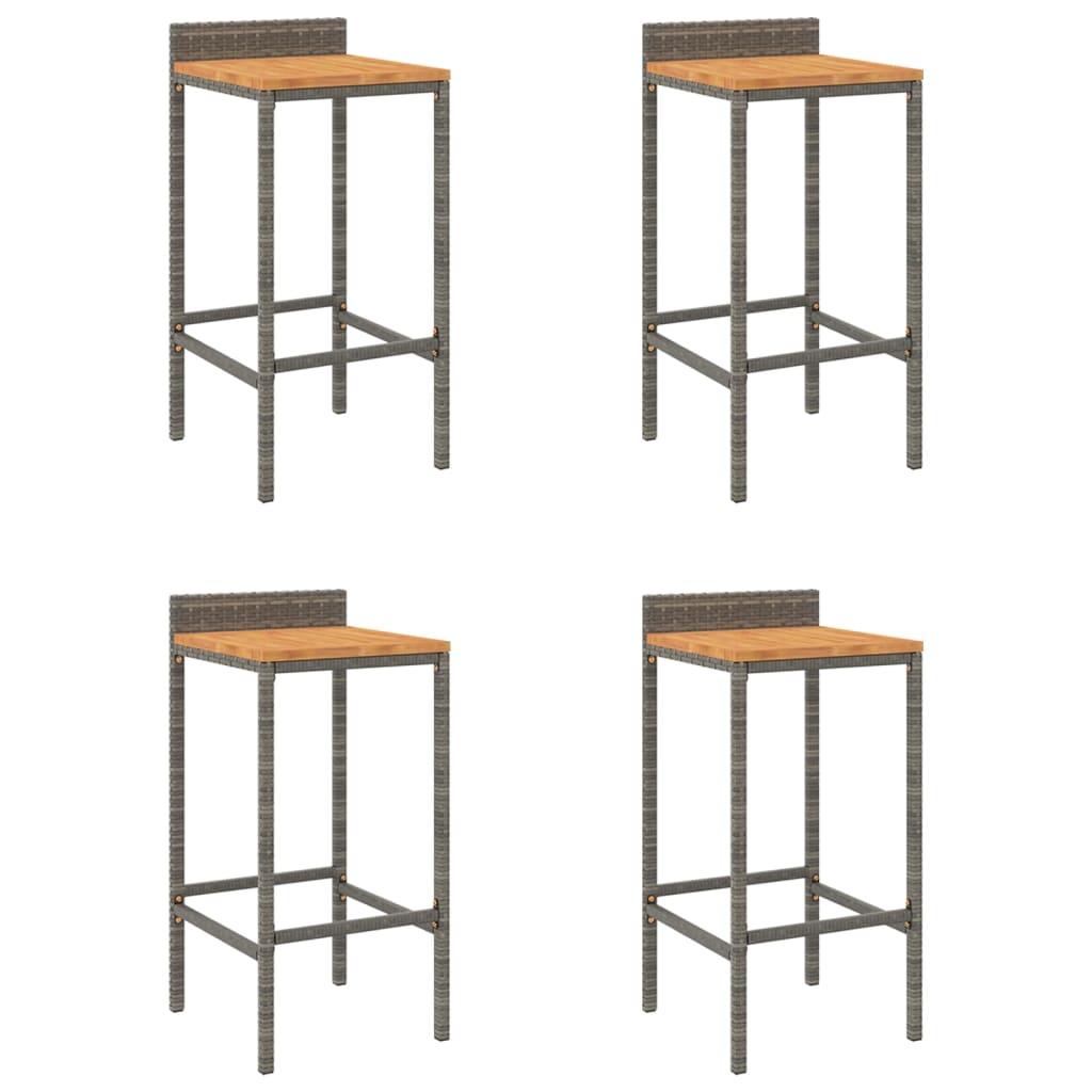 Bar Stools 4 pcs Gray Poly Rattan and Solid Wood Acacia at Set Shop and Smile