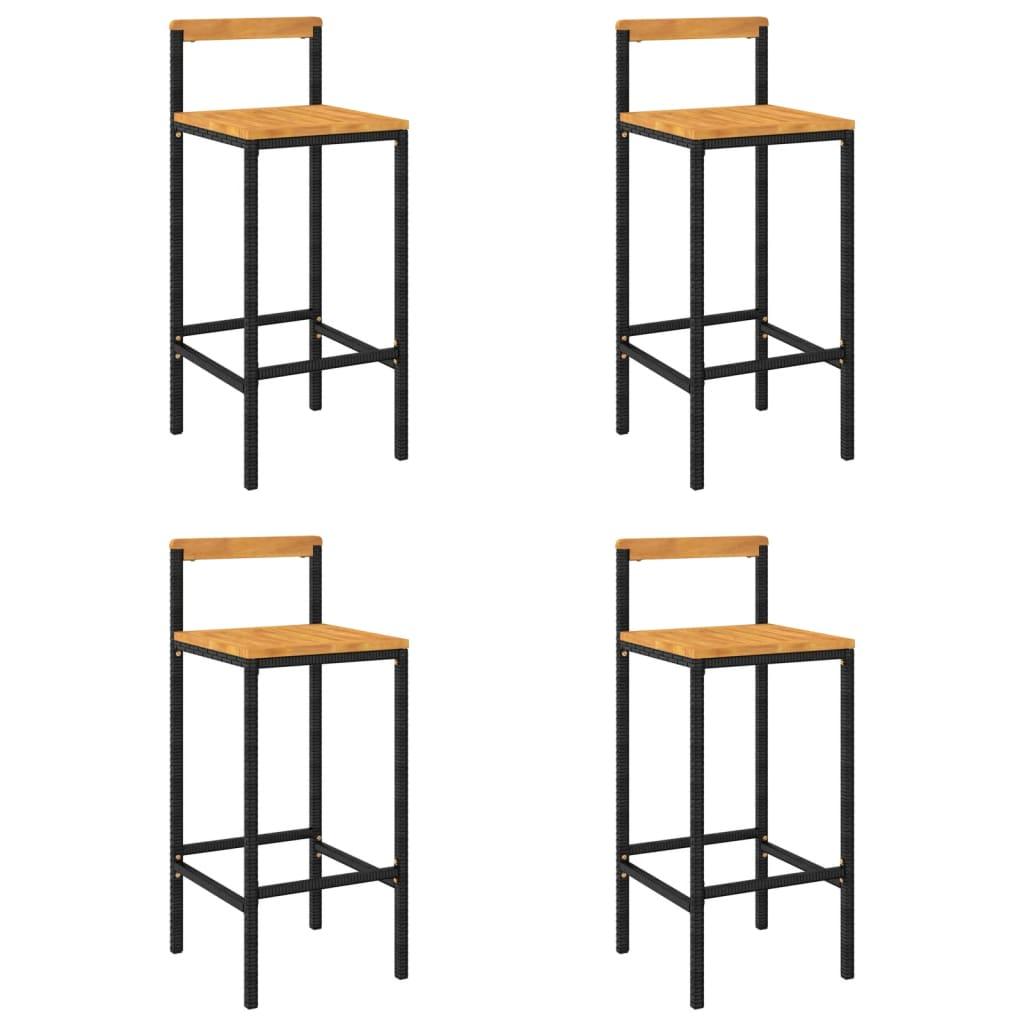 Bar Stools 4 pcs Black Poly Rattan and Solid Wood Acacia at Set Shop and Smile
