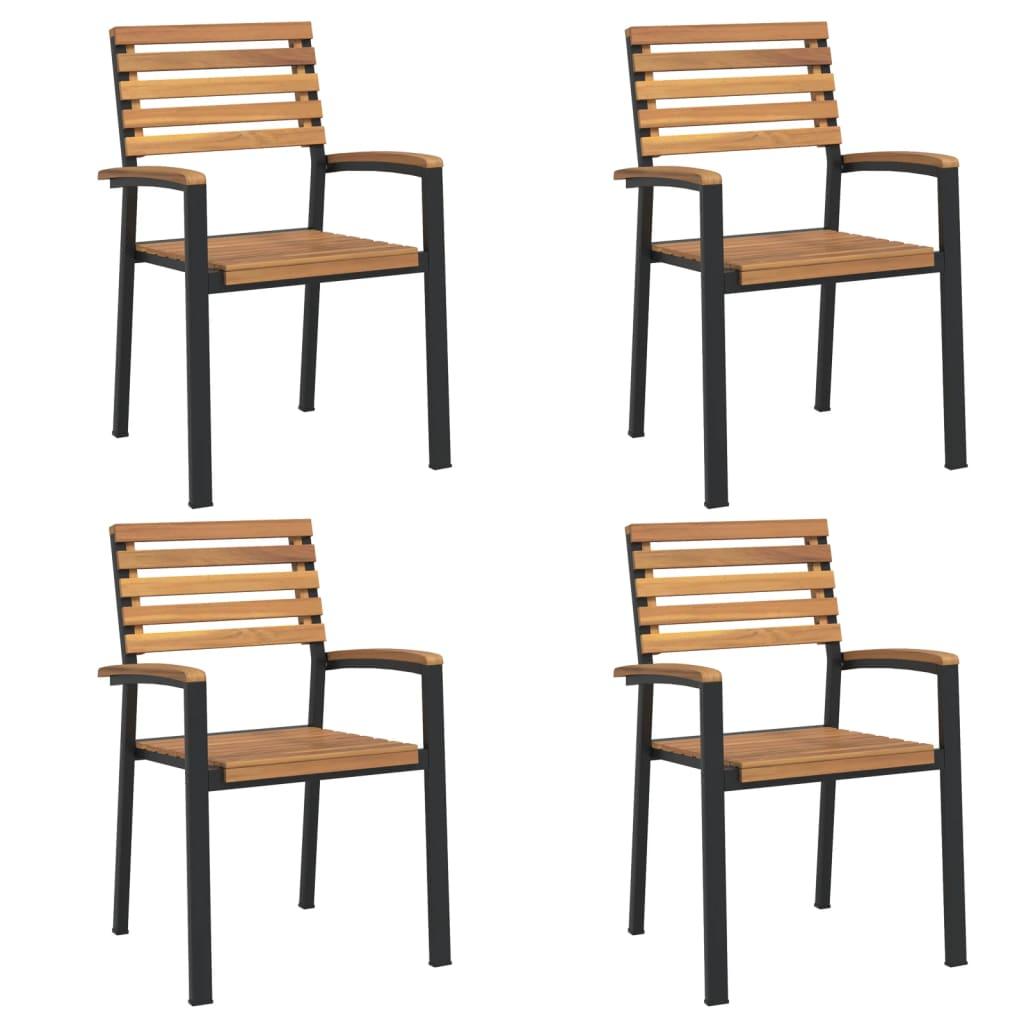 Stackable Patio Chairs 4 pcs Solid Wood Acacia and Metal at Set Shop and Smile