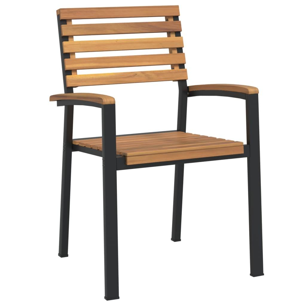 Stackable Patio Chairs 4 pcs Solid Wood Acacia and Metal at Set Shop and Smile