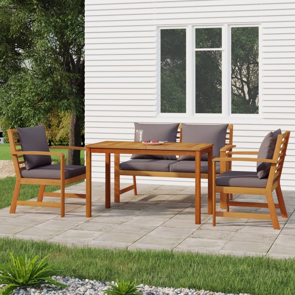 4 Piece Patio Dining Set with Cushions Solid Wood Acacia at Set Shop and Smile