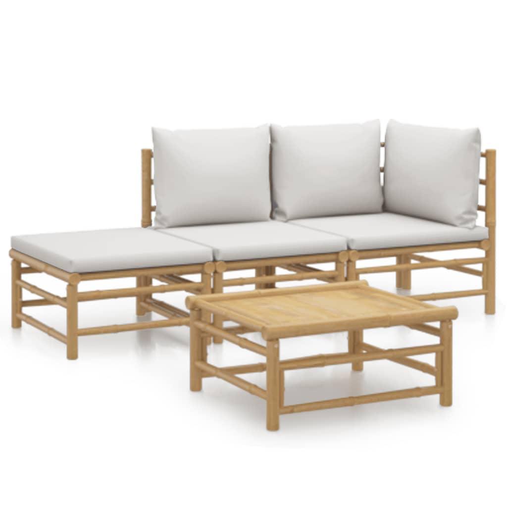 4 Piece Patio Lounge Set with Light Gray Cushions Bamboo at Set Shop and Smile