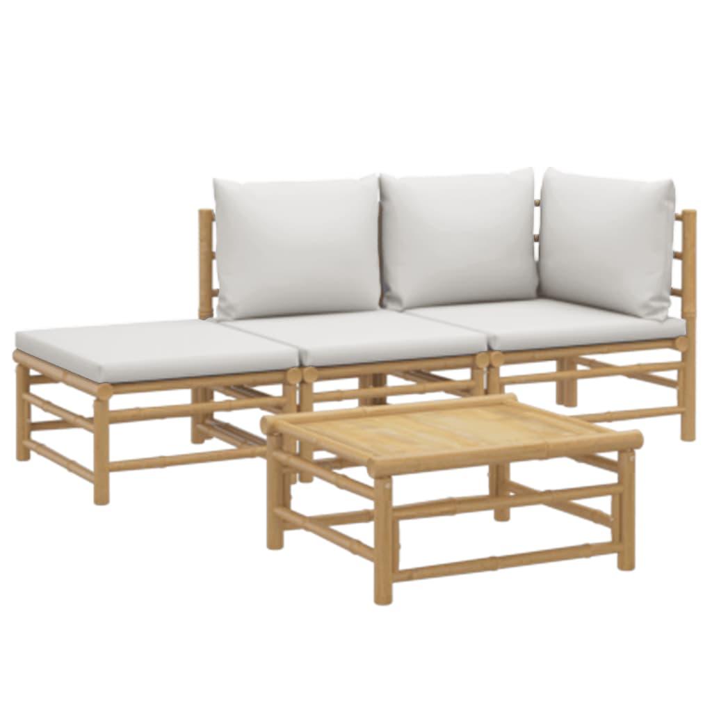 4 Piece Patio Lounge Set with Light Gray Cushions Bamboo at Set Shop and Smile