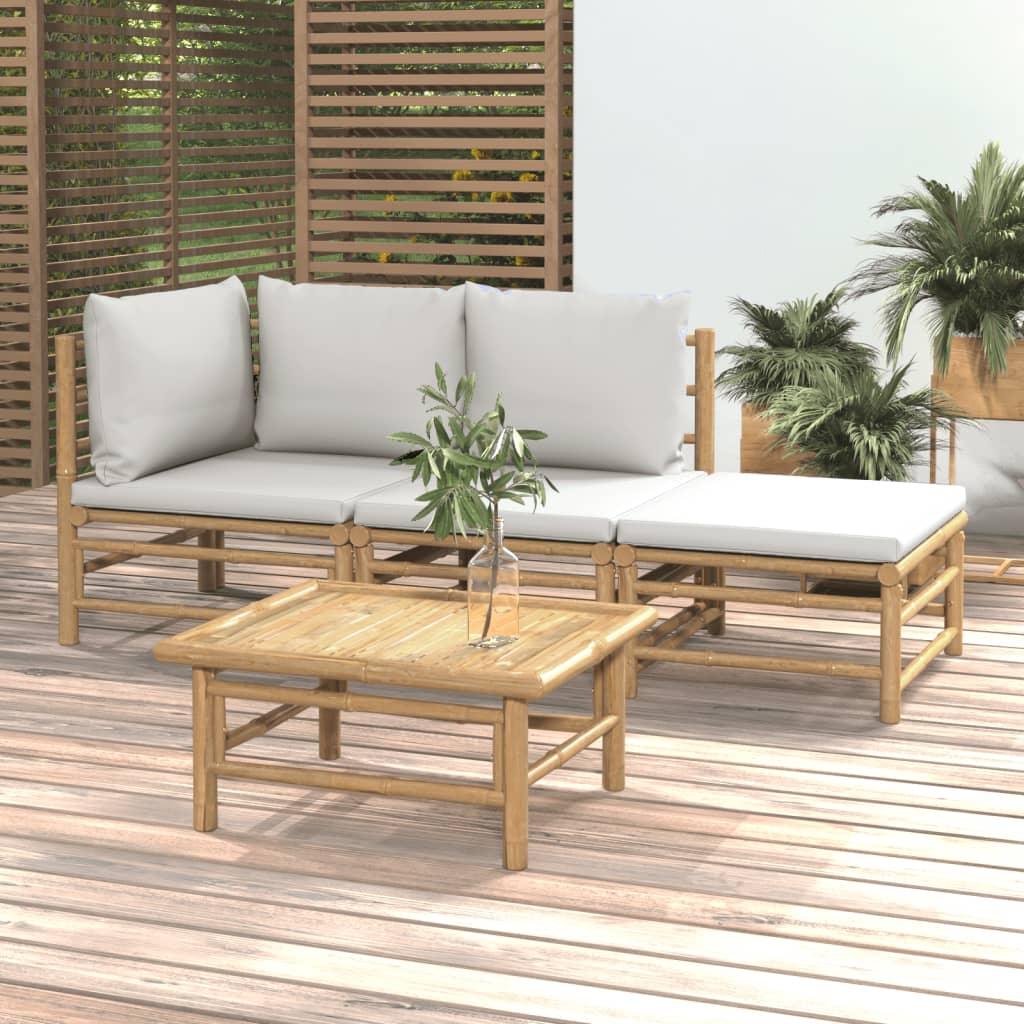 4 Piece Patio Lounge Set with Light Gray Cushions Bamboo at Set Shop and Smile
