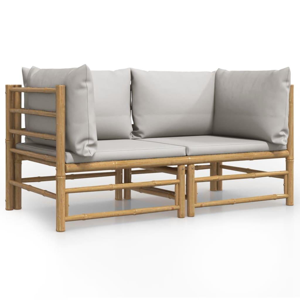 Patio Corner Sofas with Light Gray Cushions 2 pcs Bamboo at Set Shop and Smile