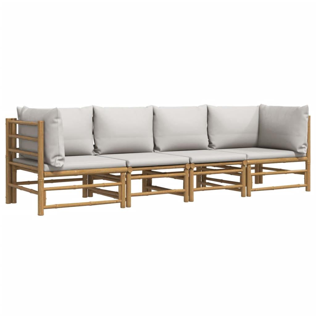 4 Piece Patio Lounge Set with Light Gray Cushions Bamboo at Set Shop and Smile