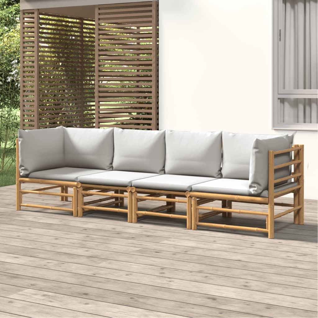 4 Piece Patio Lounge Set with Light Gray Cushions Bamboo at Set Shop and Smile