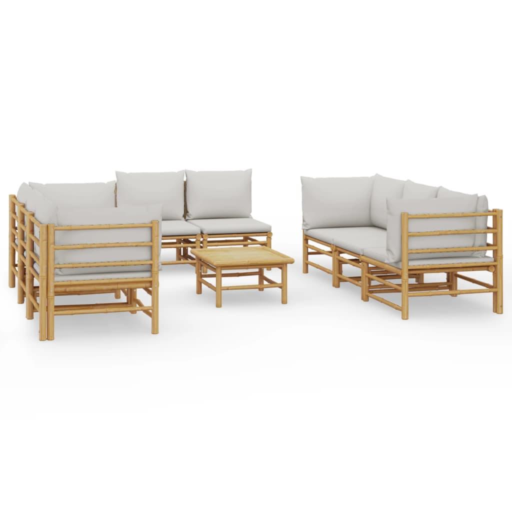 9 Piece Patio Lounge Set with Light Gray Cushions Bamboo at Set Shop and Smile