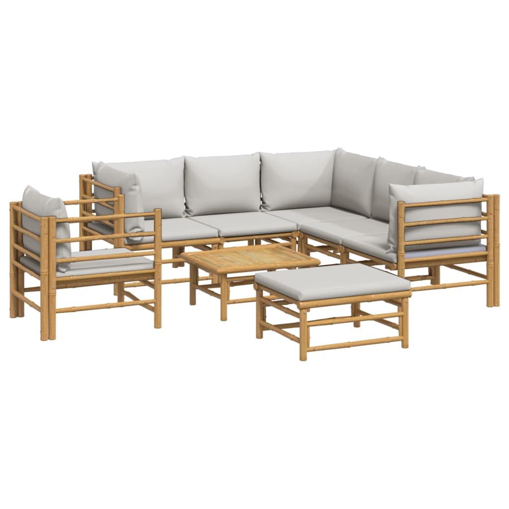 8 Piece Patio Lounge Set with Light Gray Cushions Bamboo at Set Shop and Smile