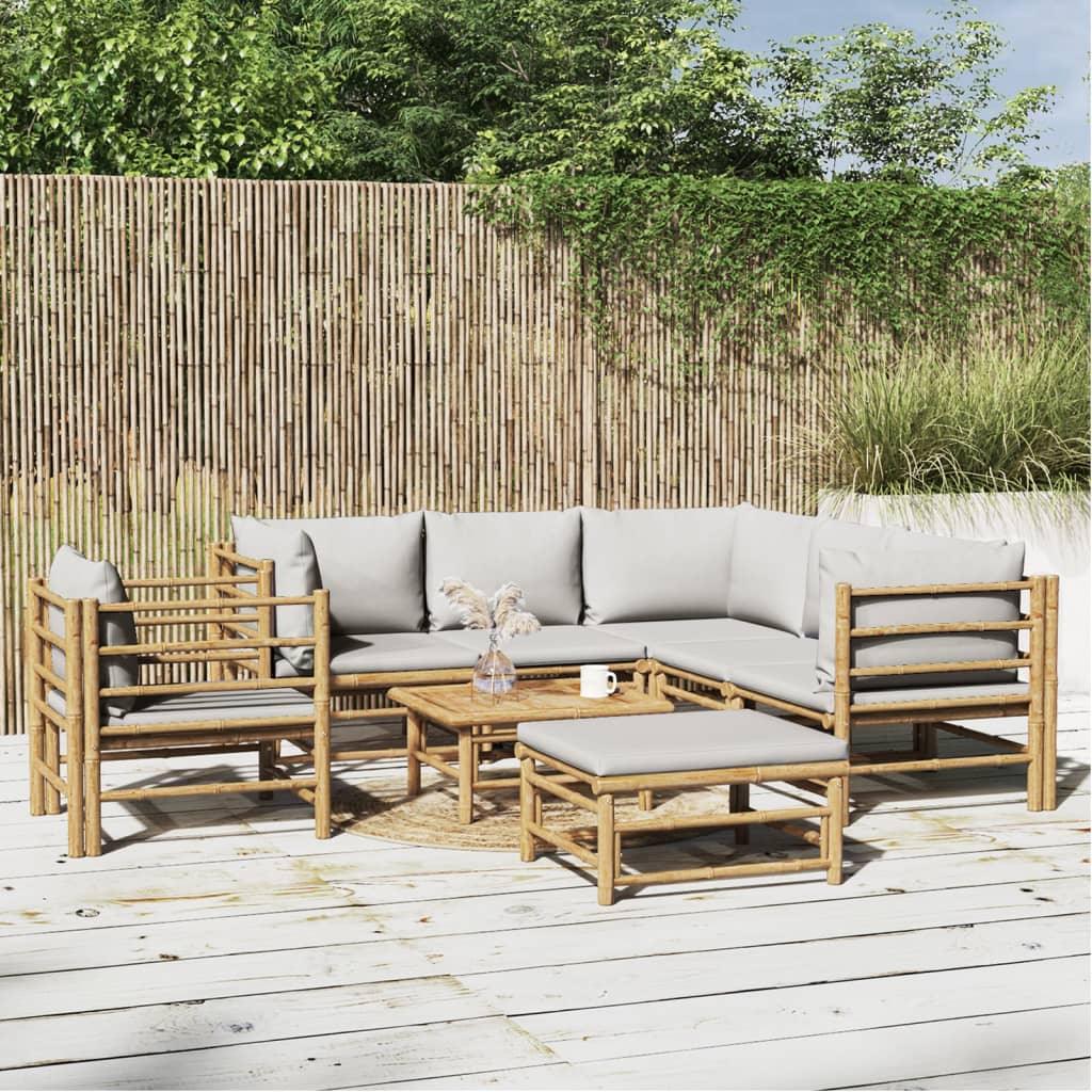 8 Piece Patio Lounge Set with Light Gray Cushions Bamboo at Set Shop and Smile
