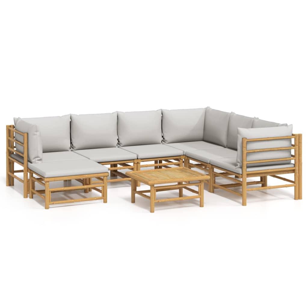 8 Piece Patio Lounge Set with Light Gray Cushions Bamboo at Set Shop and Smile