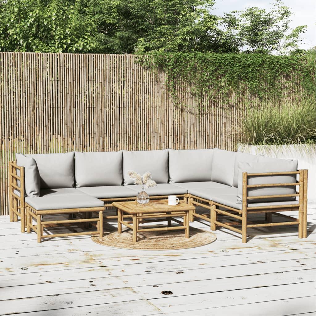 8 Piece Patio Lounge Set with Light Gray Cushions Bamboo at Set Shop and Smile