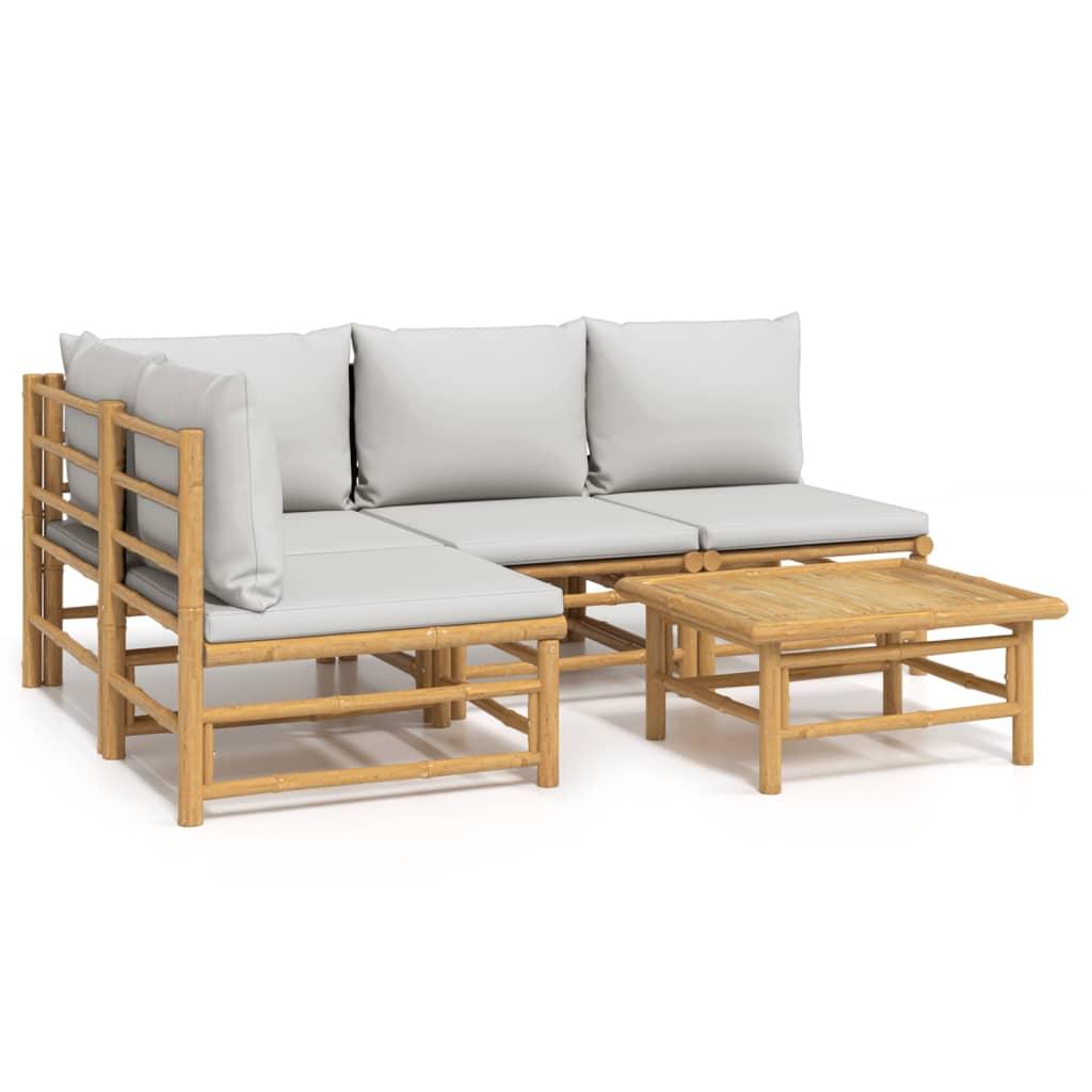 5 Piece Patio Lounge Set with Light Gray Cushions Bamboo at Set Shop and Smile