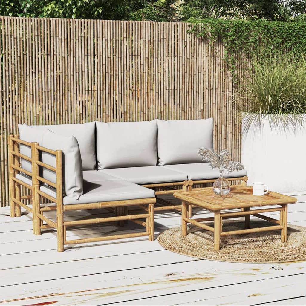5 Piece Patio Lounge Set with Light Gray Cushions Bamboo at Set Shop and Smile