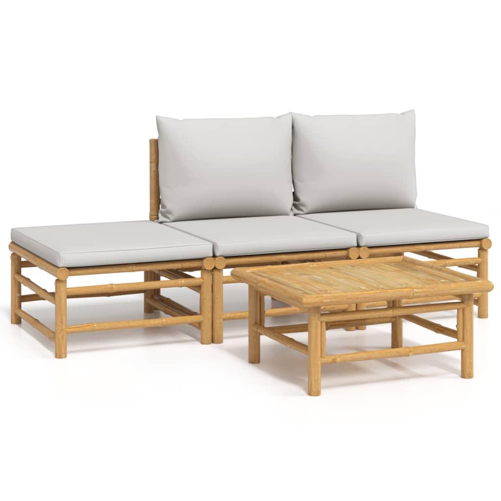 4 Piece Patio Lounge Set with Light Gray Cushions Bamboo at Set Shop and Smile