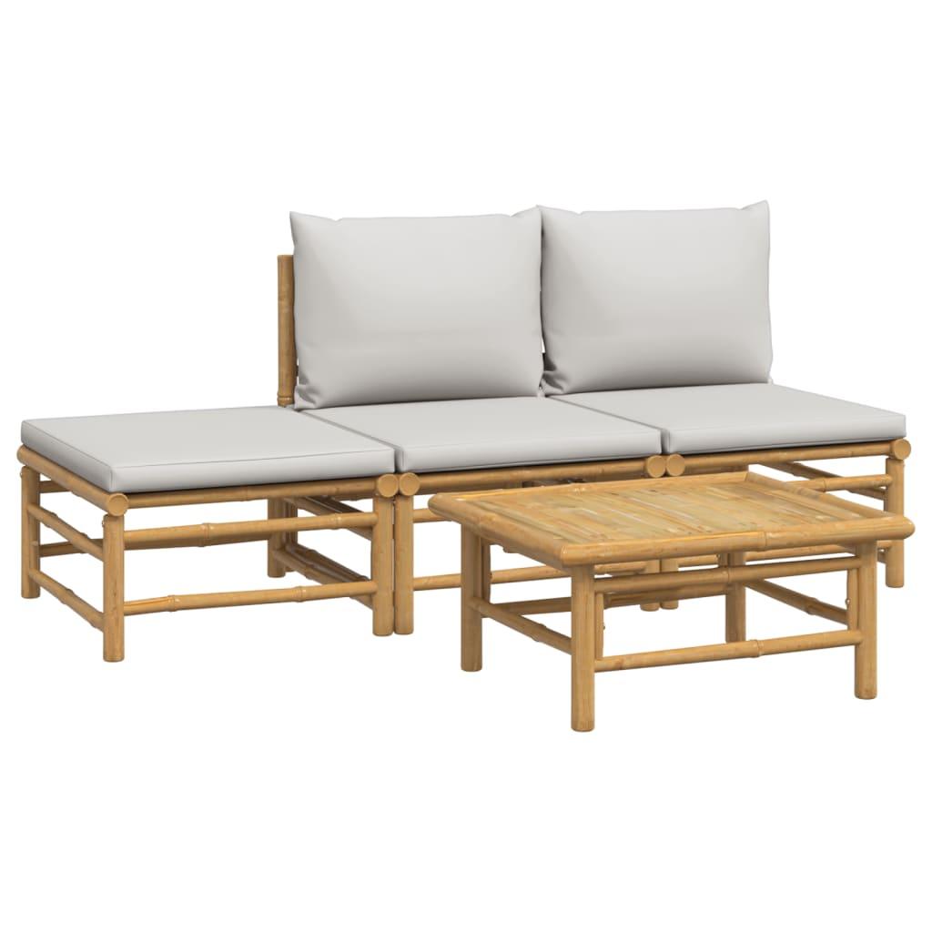 4 Piece Patio Lounge Set with Light Gray Cushions Bamboo at Set Shop and Smile