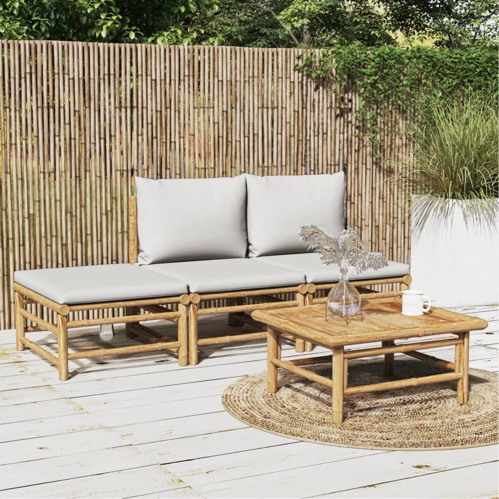 4 Piece Patio Lounge Set with Light Gray Cushions Bamboo at Set Shop and Smile