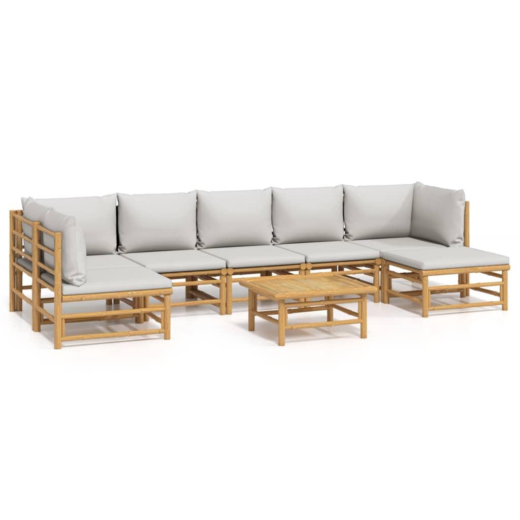 8 Piece Patio Lounge Set with Light Gray Cushions Bamboo at Set Shop and Smile