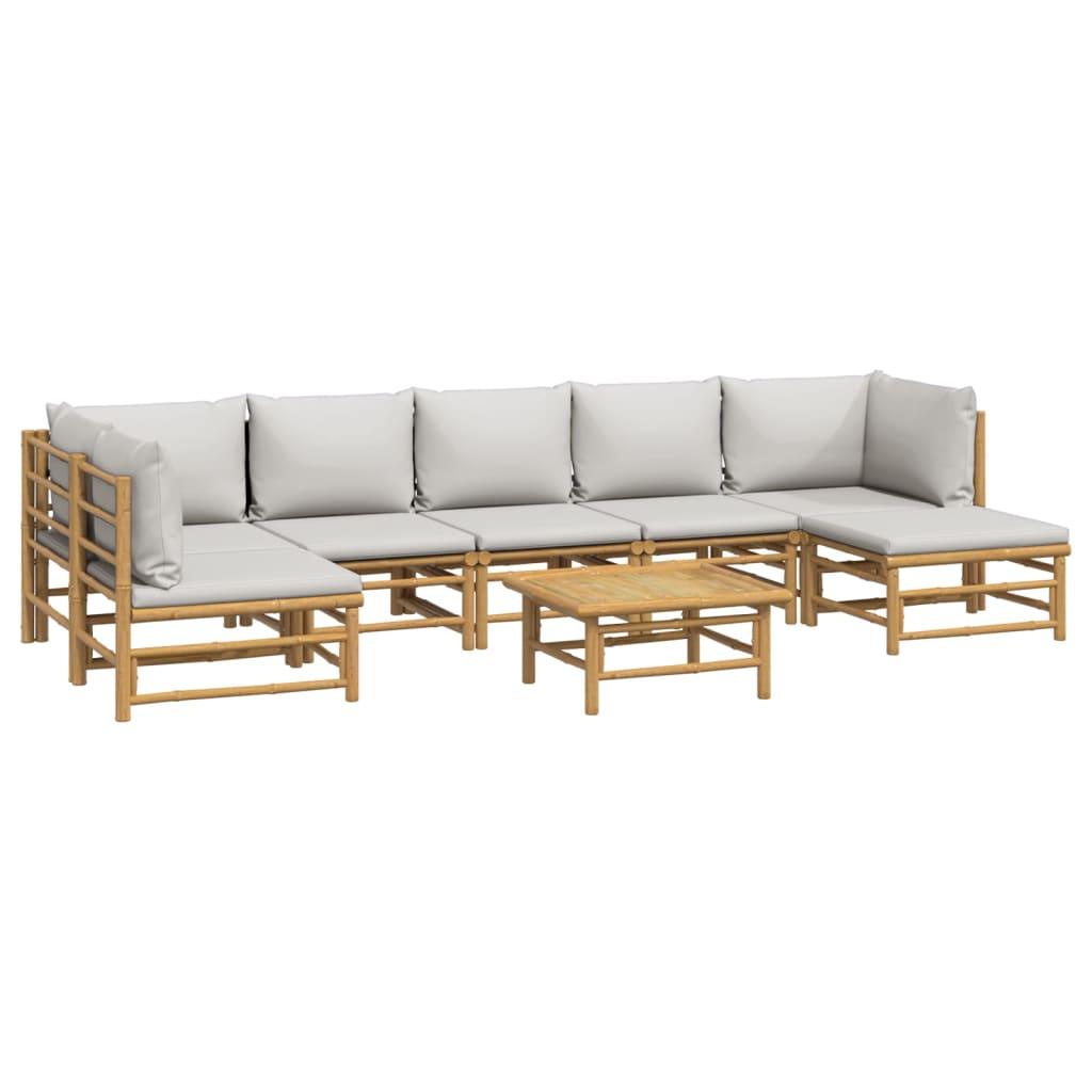 8 Piece Patio Lounge Set with Light Gray Cushions Bamboo at Set Shop and Smile