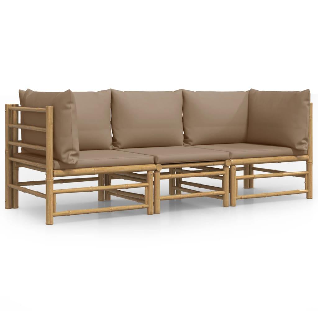3 Piece Patio Lounge Set with Taupe Cushions Bamboo at Set Shop and Smile